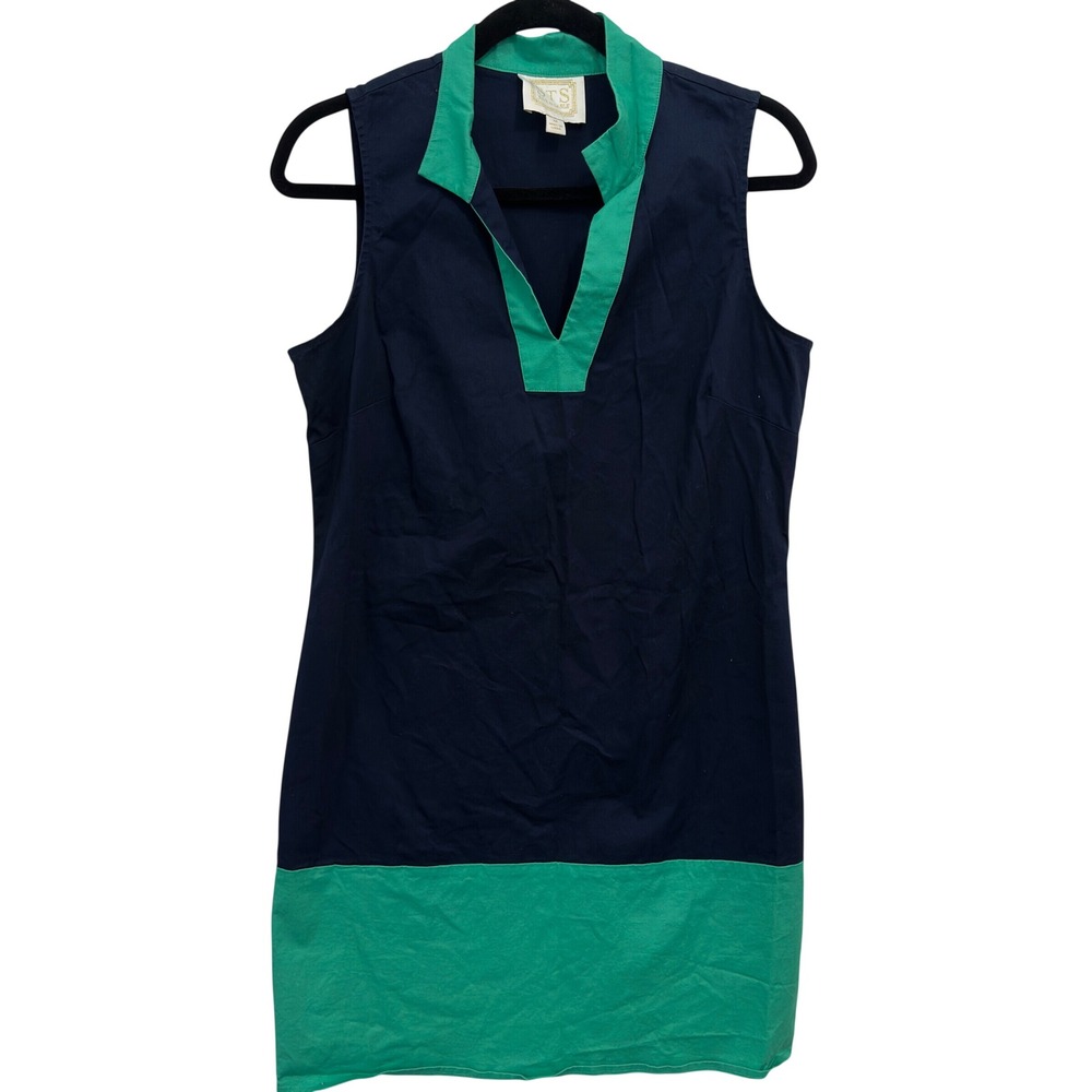 Sail to Sable Size M Navy Green Color Block Sleeveless Tunic Dress Cotton Blend